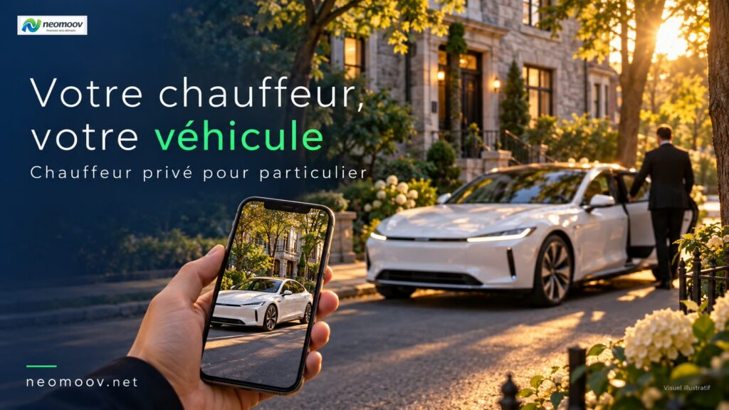 Chauffeur privé pour particulier : berline électrique premium qui attend devant une maison résidentielle